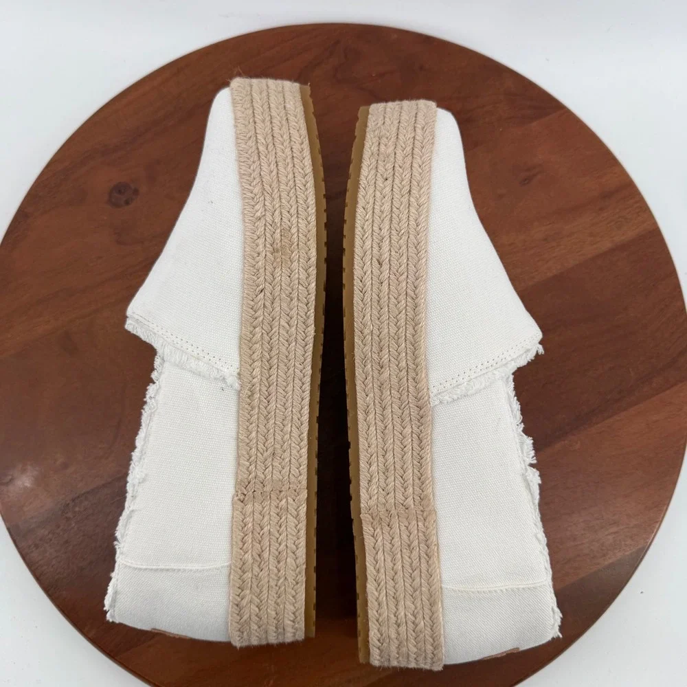 TOMS Valencia Platform Espadrille White Canvas Frayed Slip On Women Size 12